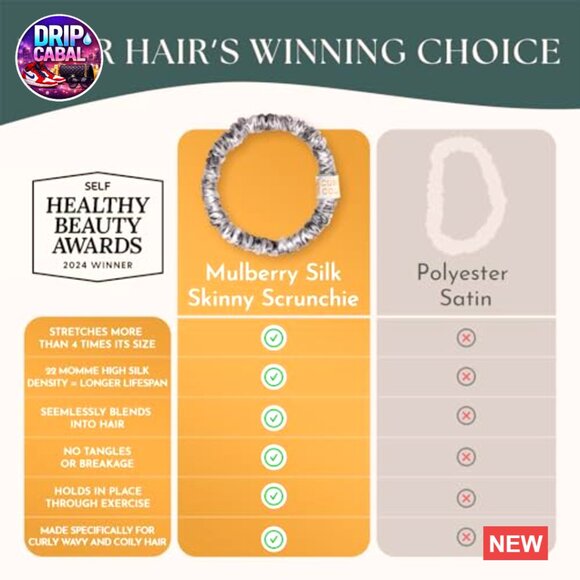 Skinny Silk Scrunchies Anti Breakage Hair Ties for Curly Thick Hair 4 Pack